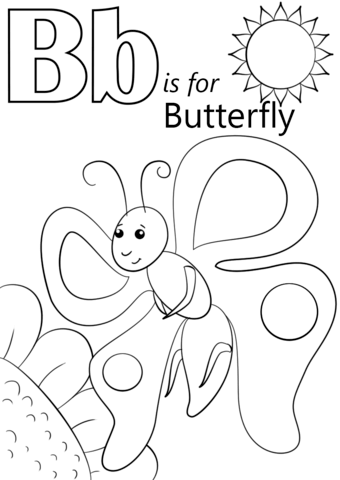 Letter B Is For Butterfly Coloring Page